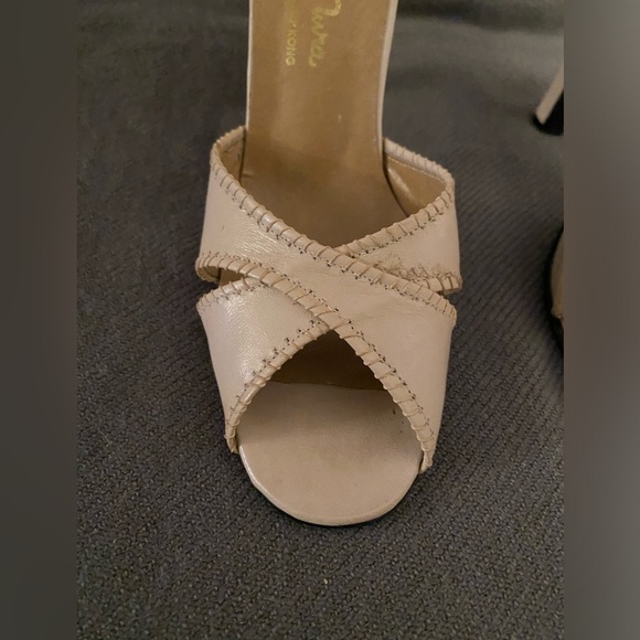 De Mura Blush Leather Topstitch Detail Slingback High-Heeled Sandal **VINTAGE** - Picture 4 of 14